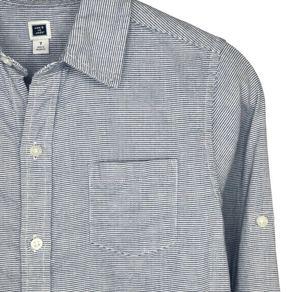 Janie and Jack Striped Linen Blend Roll-Tab Sleeve Button Front Shirt Size 7 - Picture 7 of 10